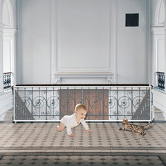 JIFTOK Baby Gate assembled on stair rail demonstrates secure installation for families.