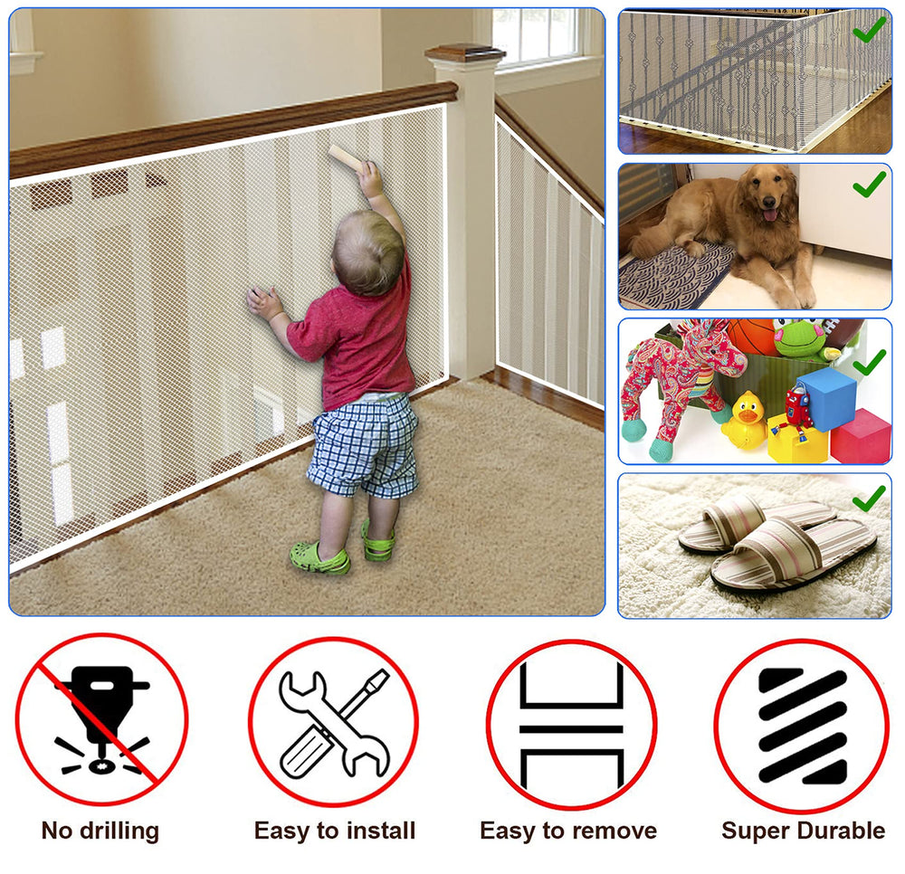 JIFTOK Baby Gate long length demonstrates seamless coverage for extended railings.