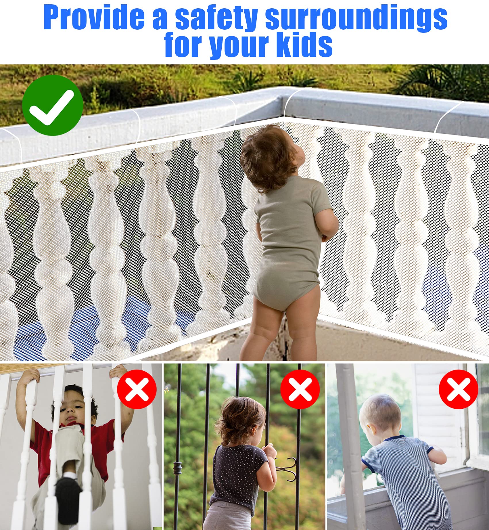 JIFTOK Baby Gate multi-net connection demonstrates scalable protection on long staircases.