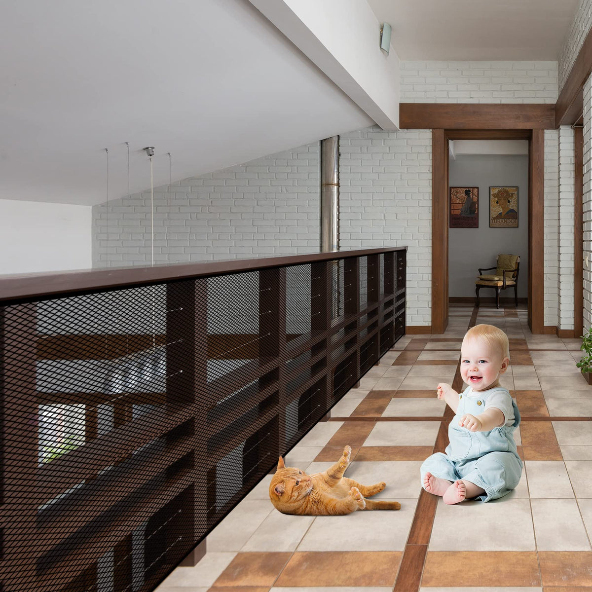 JIFTOK baby gate assembly on banister shows easy stair setup.