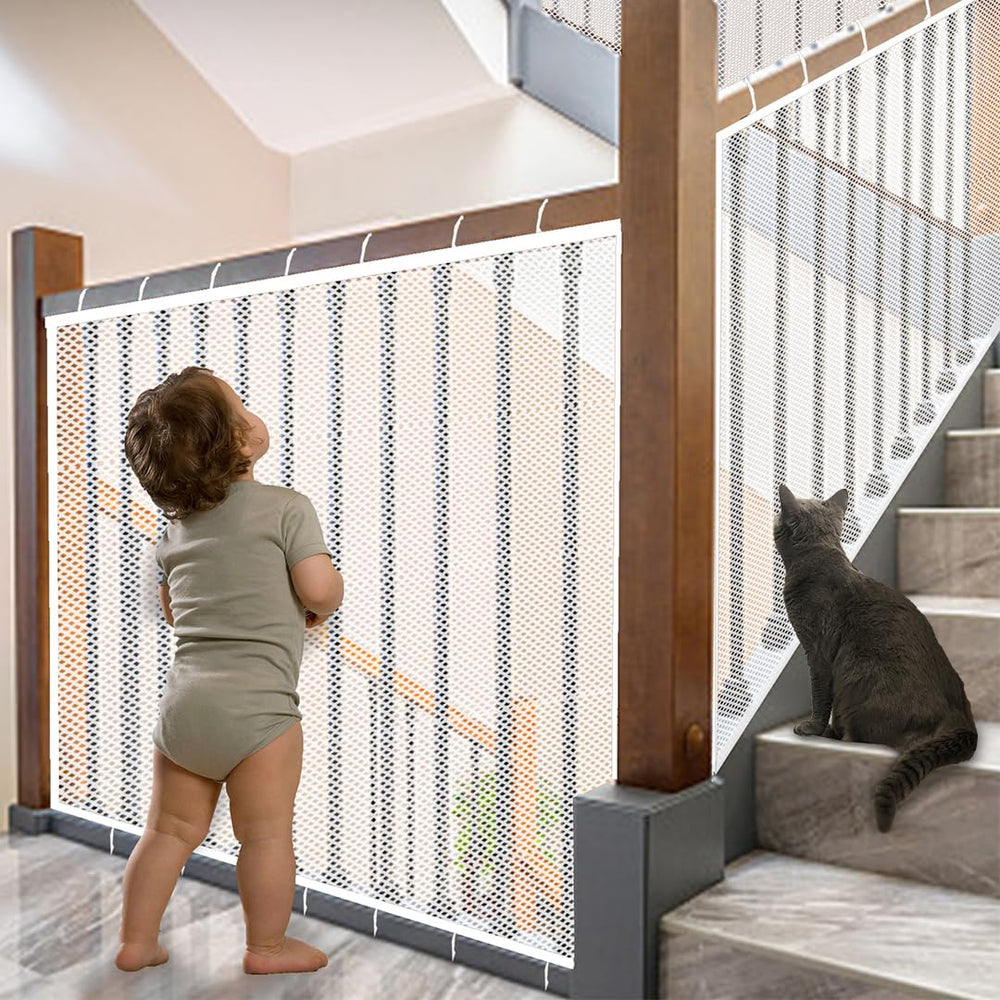 JIFTOK baby gate stairs mesh net provides child and pet safety.