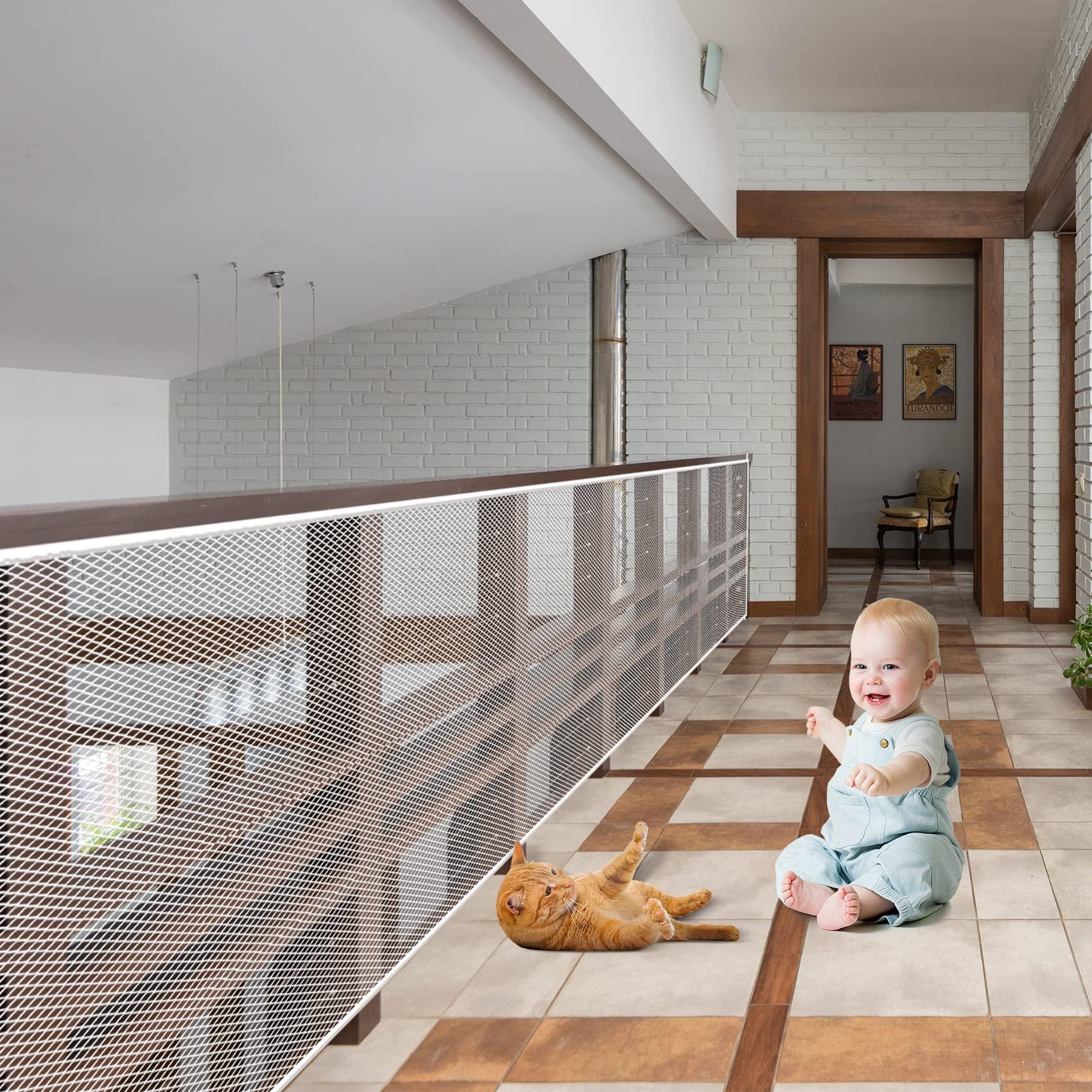 JIFTOK baby gate stair netting white provides clear visibility for safe stairs