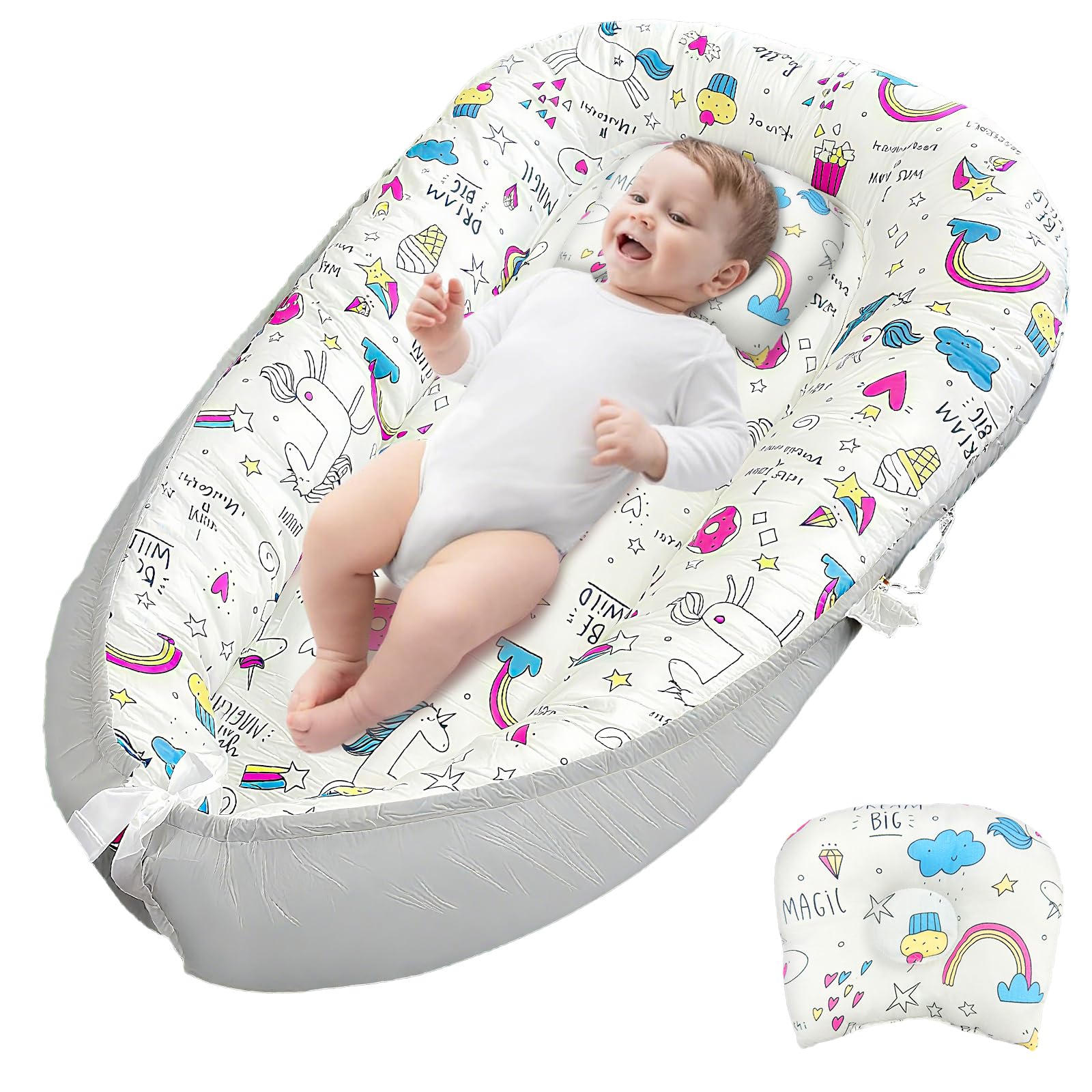 JIFTOK baby nest front view shows breathable cotton comfort for calm newborn sleep