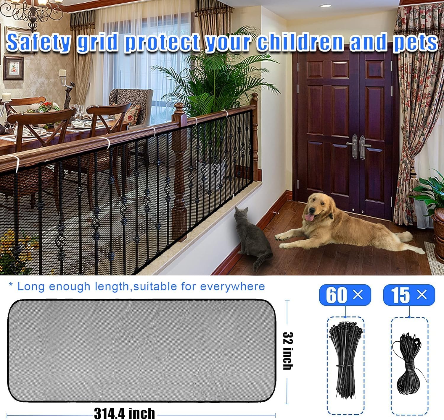 JIFTOK banister guard mesh closeup highlights tear resistant fabric and clear visibility