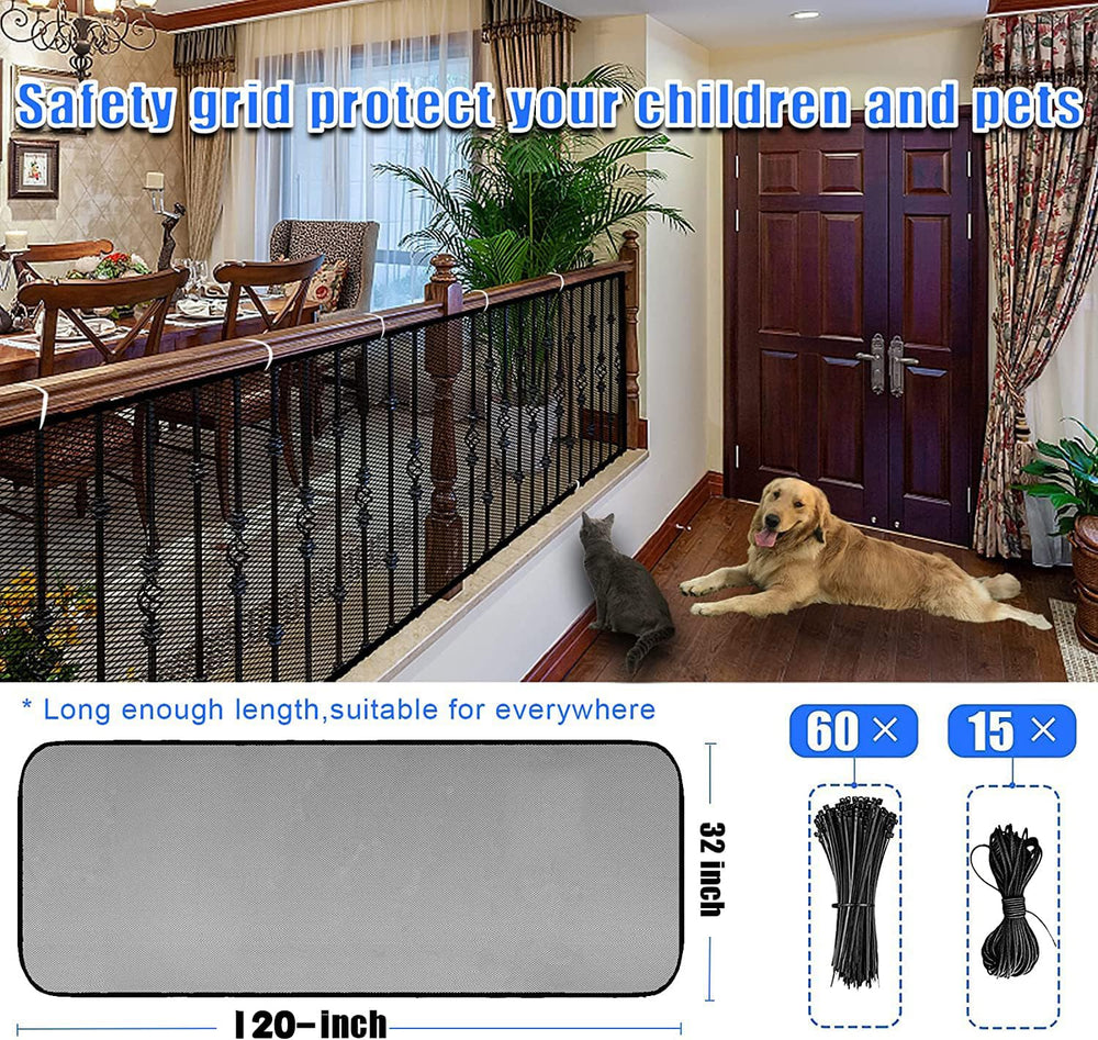 JIFTOK banister guard mesh net on railing for pets and kids visibility