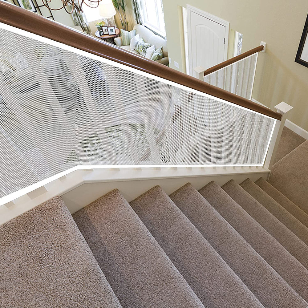 JIFTOK Stairway Net spans a 10ft length to cover wide banister spaces.