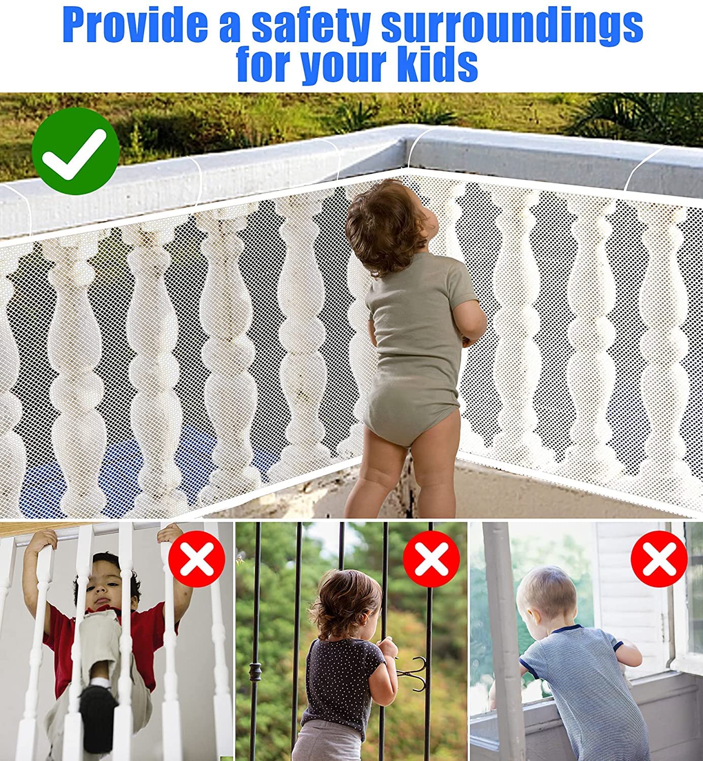 JIFTOK Stairway Net shown with buckles for simple installation.