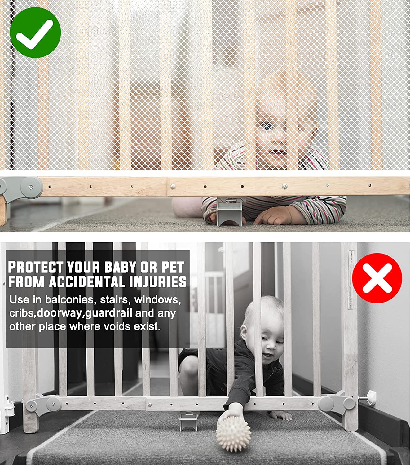 JIFTOK Stairway Net installed on balcony railing demonstrates indoor outdoor versatility.
