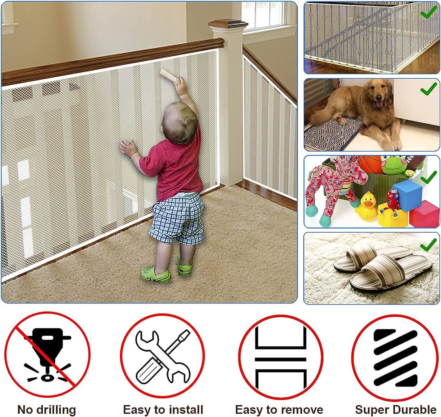 JIFTOK stairway net offers clear visibility through honeycomb mesh.