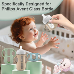 Jifvrnk sleeve on Philips Avent glass bottle with reinforced bottom for heat insulation.