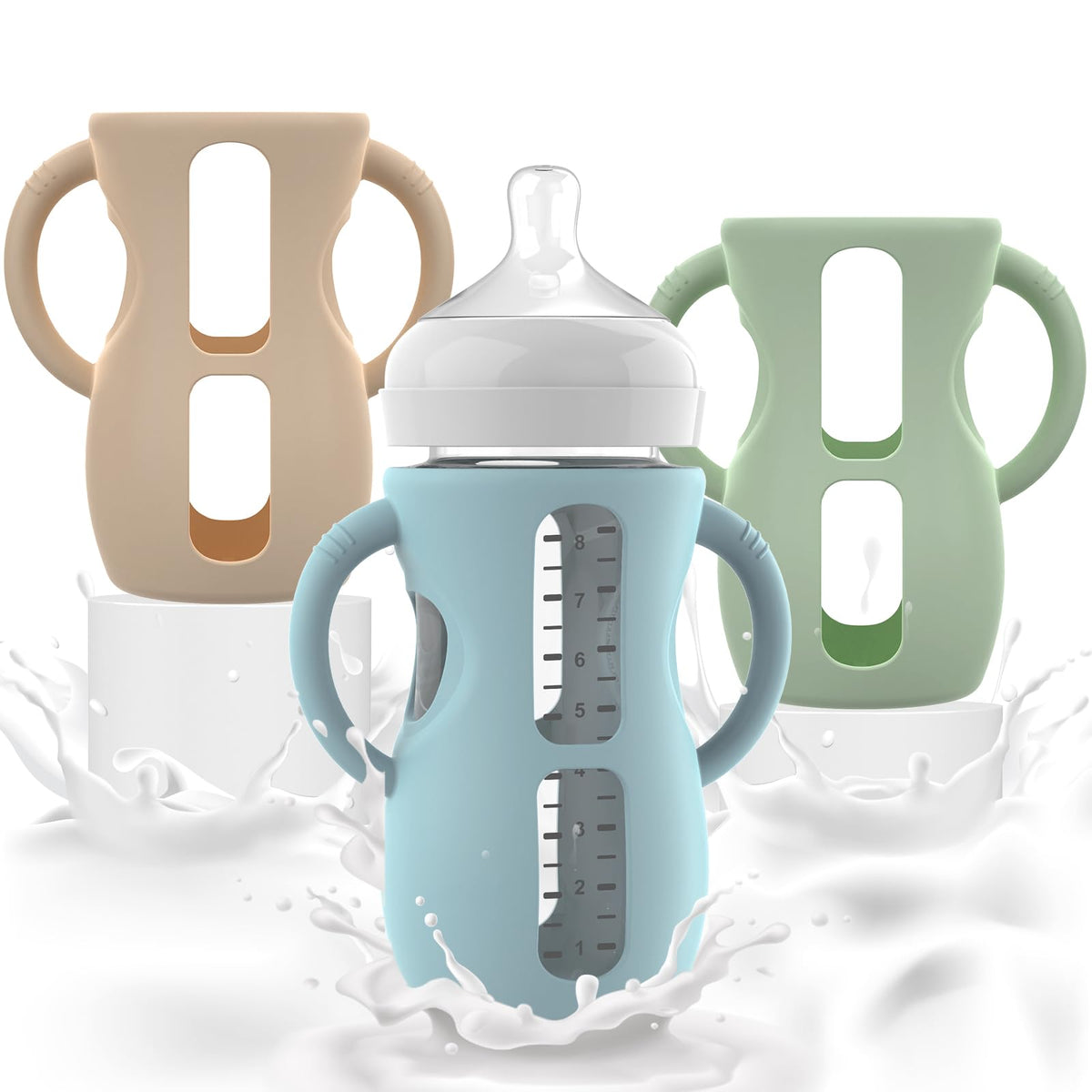 Jifvrnk Philips Avent glass bottle sleeve with handles for easier grip during feeds.