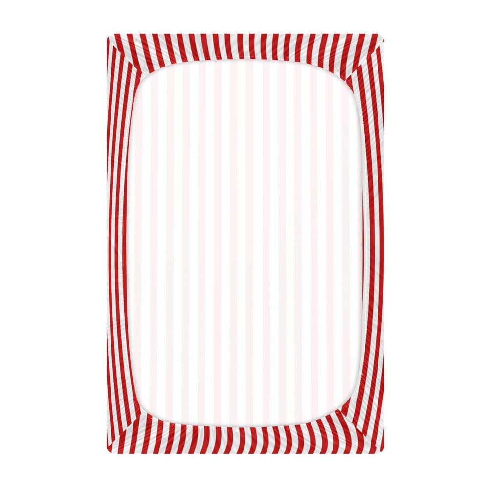 Jihqo nursery scene with striped sheet highlights easy setup and decor appeal.