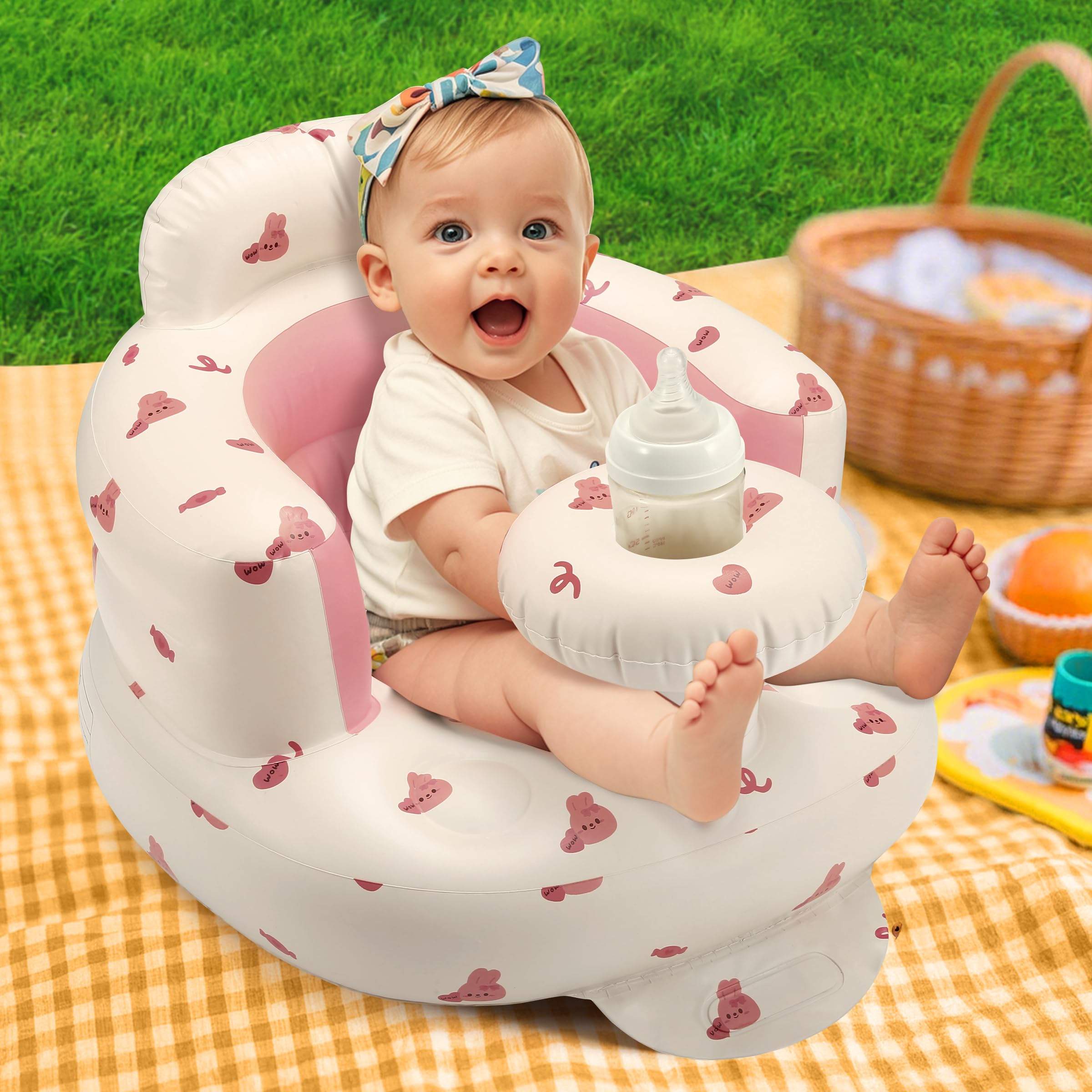 Jikasho inflatable baby seat with tray ready for feeding sessions