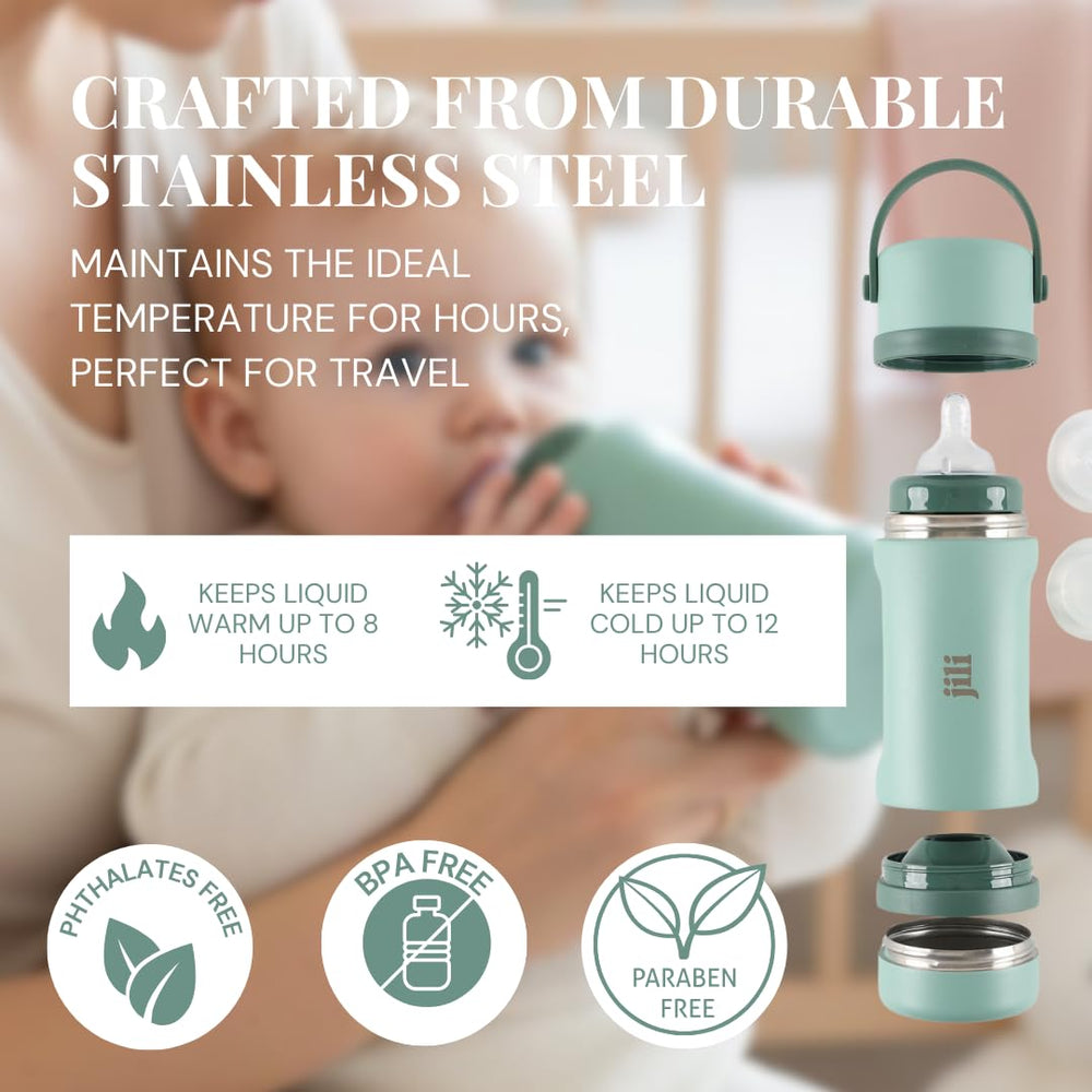 Jili All-in-One Bottle spill-proof funnel reduces mess when pouring formula.