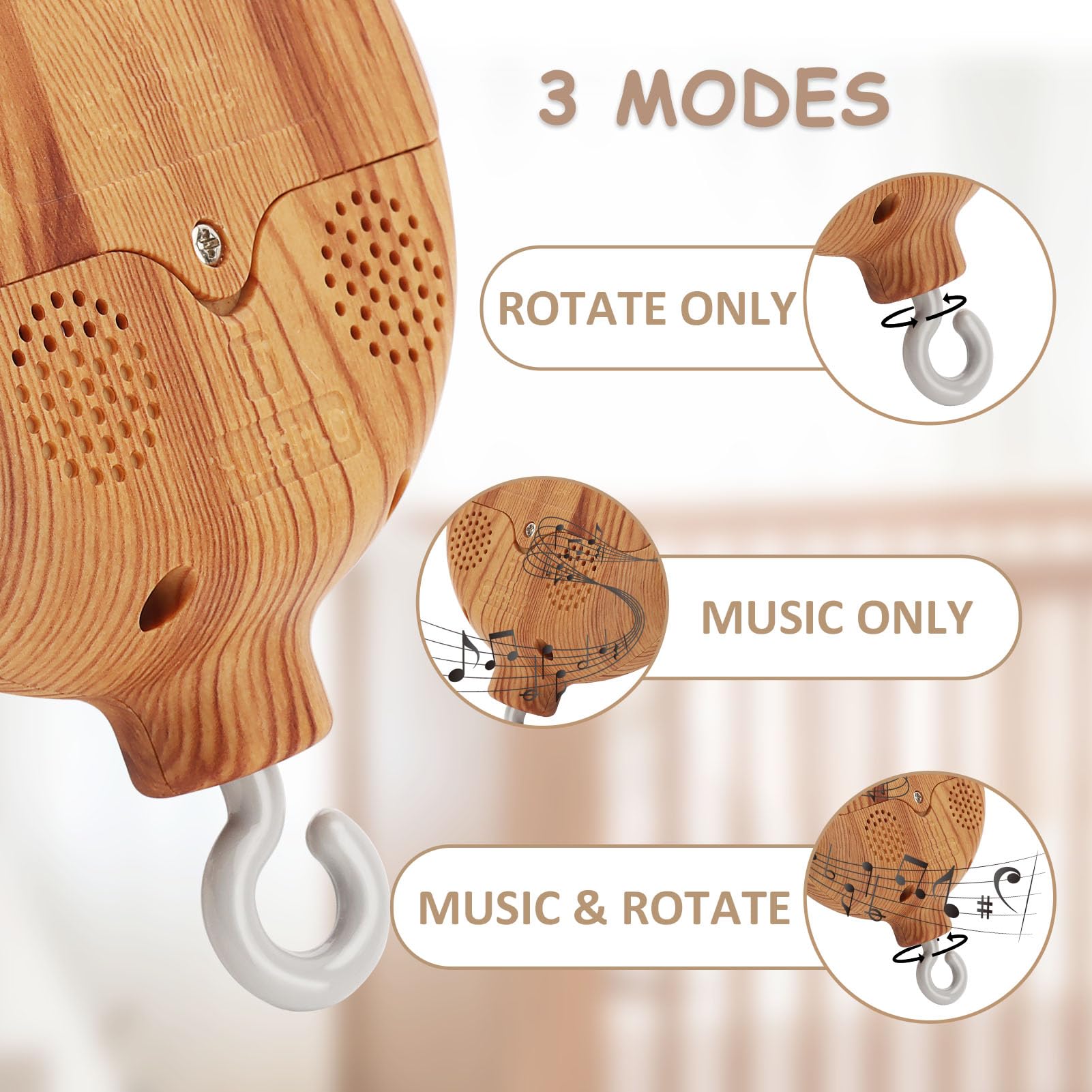JILPAK baby mobile rotating motor powers gentle movement for soothing bedtime moments.