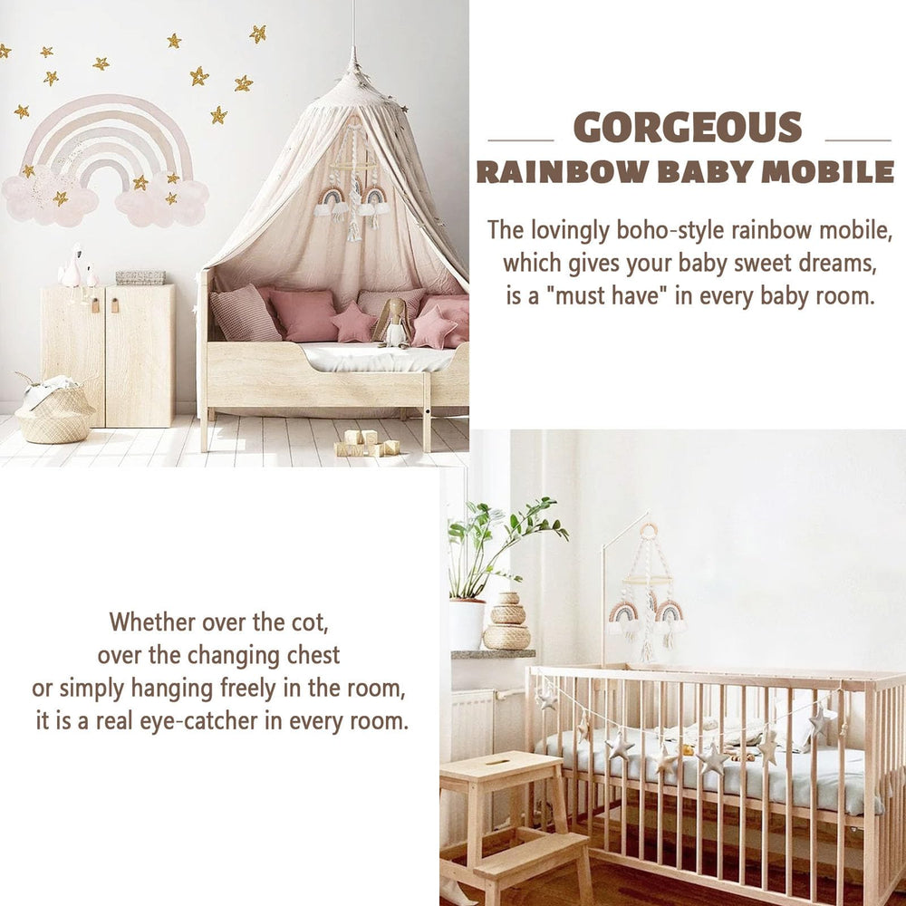 JILPAK safe baby mobile with wooden ring is designed to be hung from crib arms or ceilings.