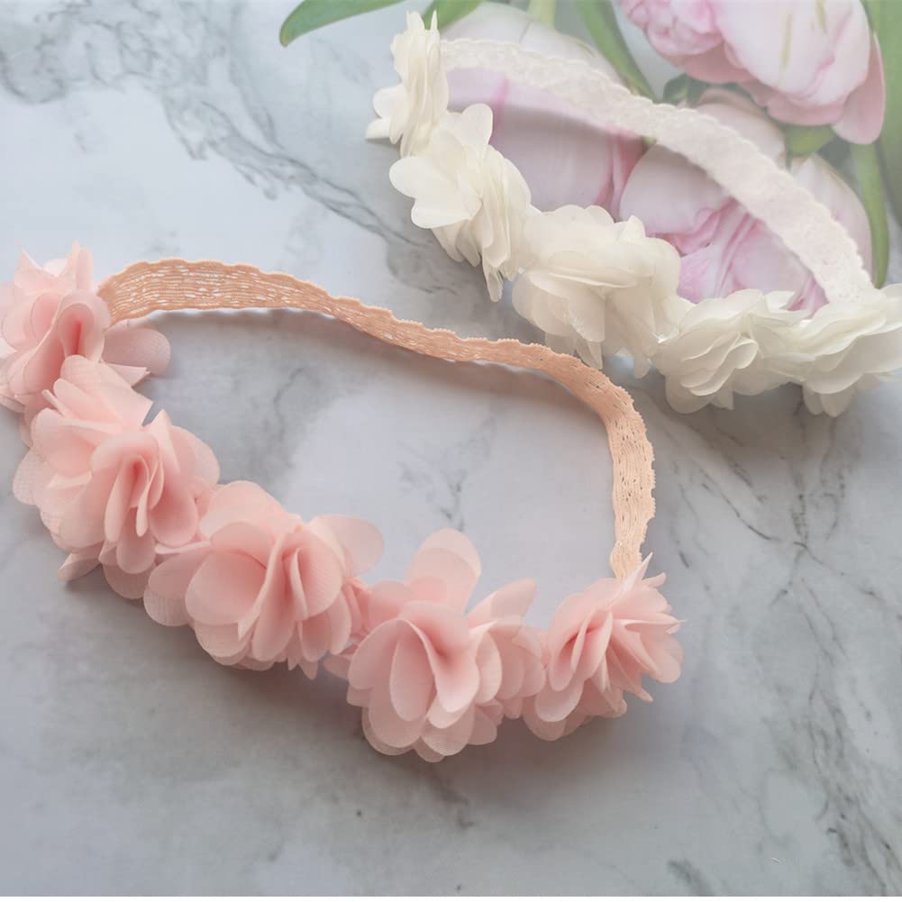 Jilukibo baby elastic lace bows headband in pink for gentle daily wear.