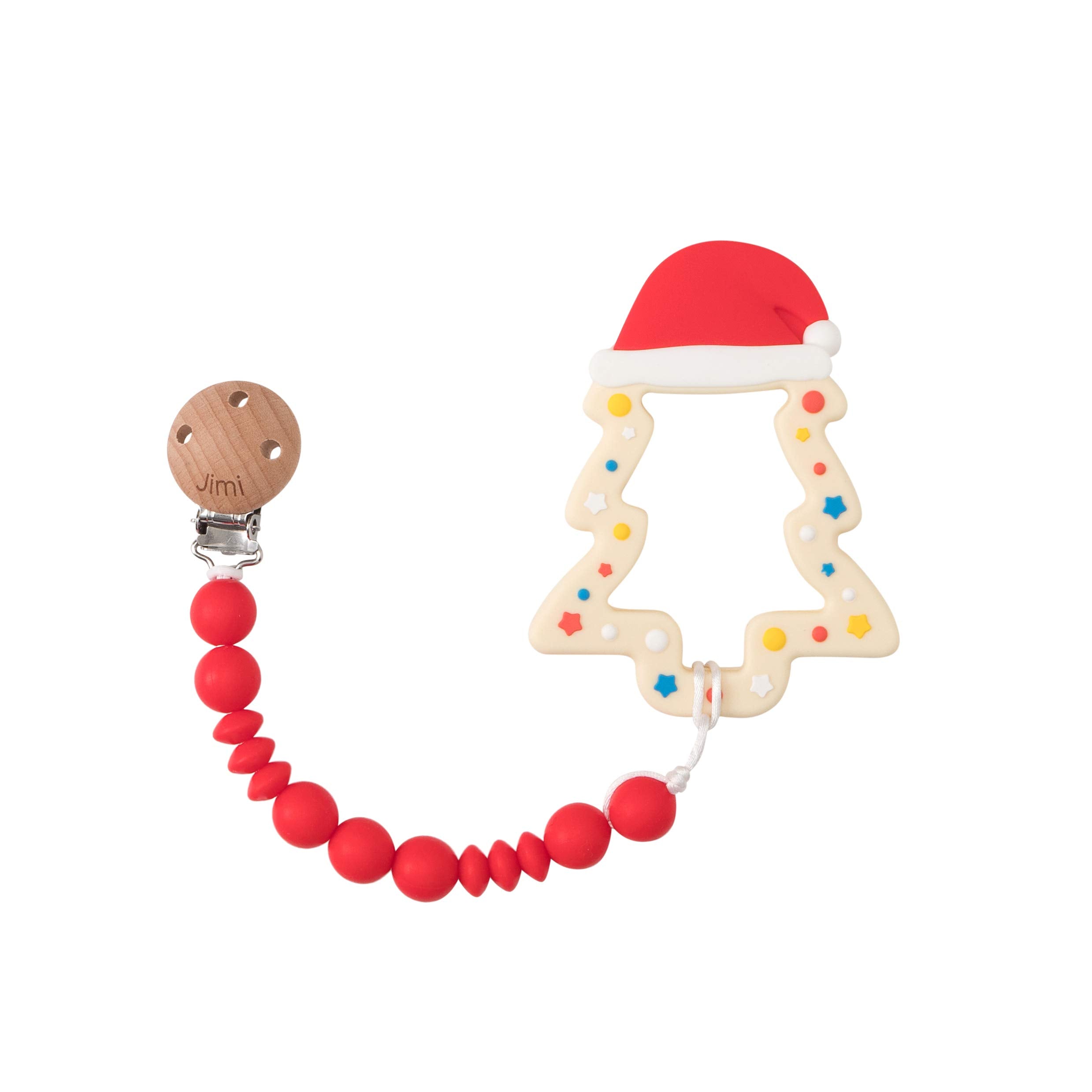Jimibaby Christmas Teether size 4x3.25 inches, easy for little hands.