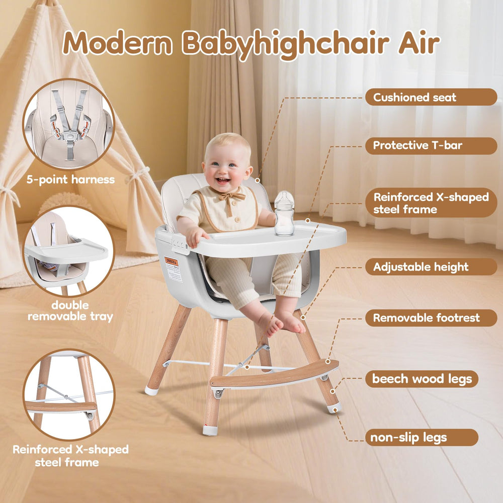 Jincheng high chair beige dishwasher-safe tray for easy cleanup.