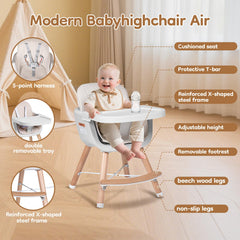 Jincheng high chair beige dishwasher-safe tray for easy cleanup.