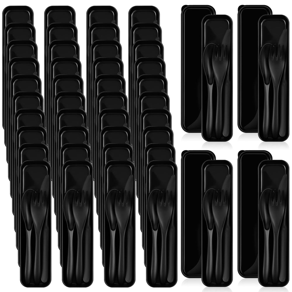 Jinei 50-sets travel utensils case closed, highlighting compact storage for on-the-go meals.