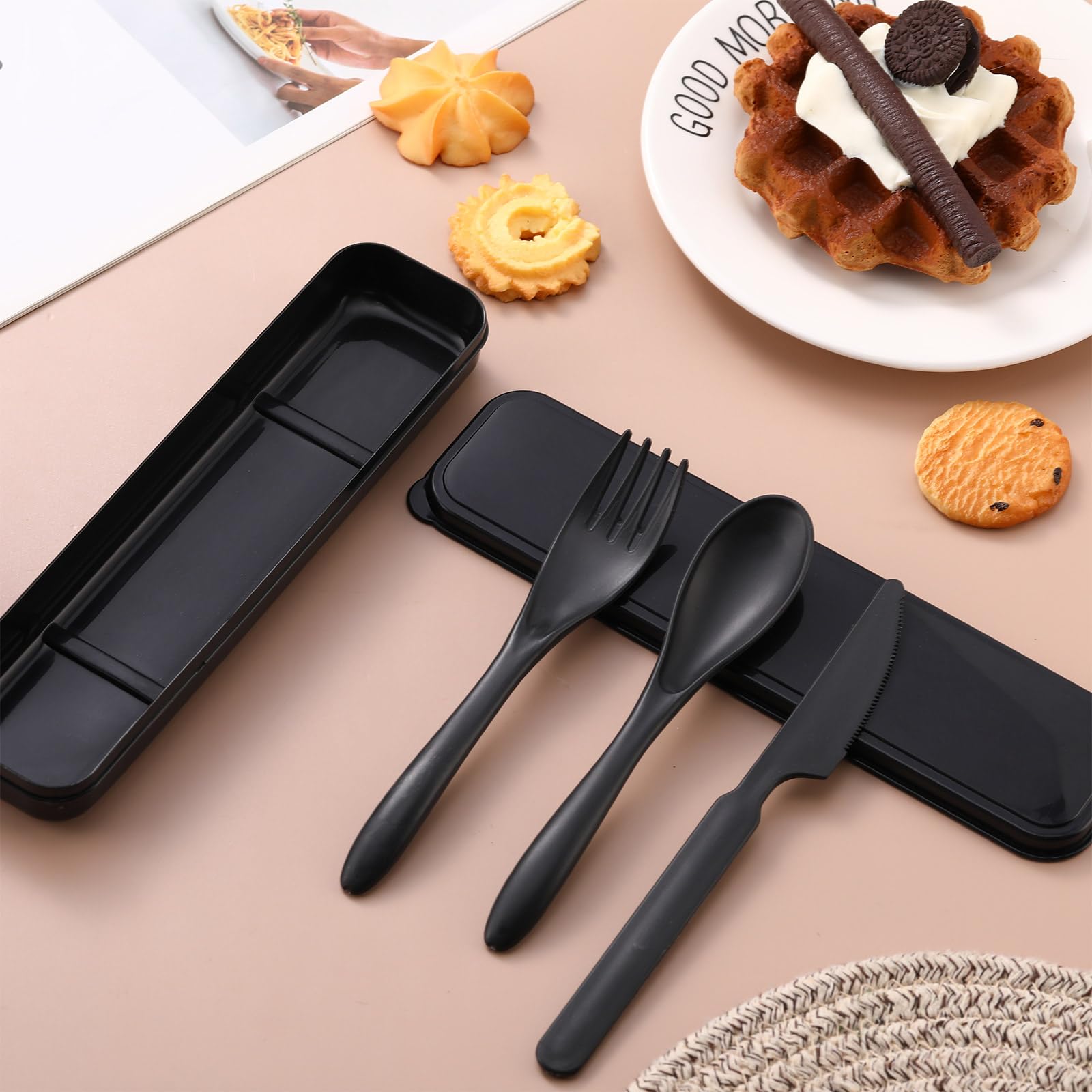 Jinei wheat-straw utensils, dishwasher-safe for quick cleanup after meals.