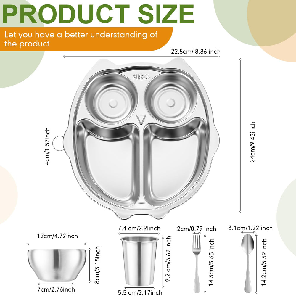 Jinei kids stainless-steel-plates close-up shows durable, dishwasher-safe design for daily use