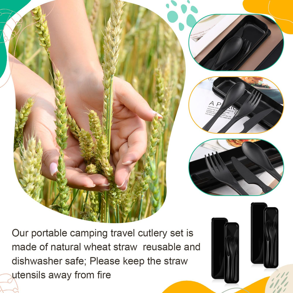 Jinei travel utensils case open, organized set ready for travel and picnics.