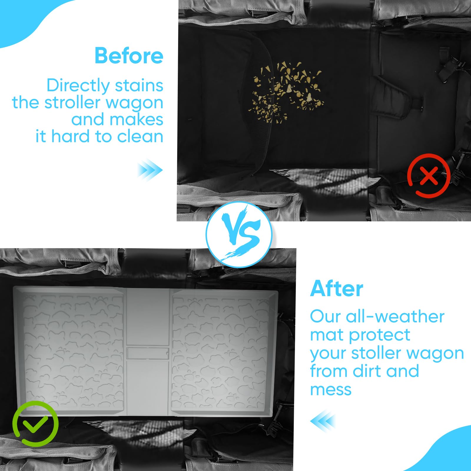 JingRoom all-weather mat animal-pattern design adds charm while protecting wagon floor.