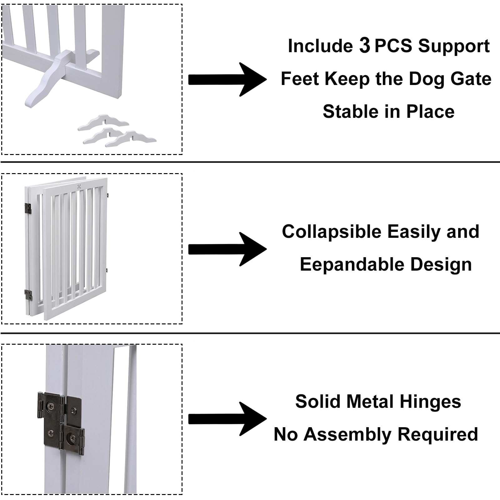 JINHYUMY dog gate with base support feet stabilizes on even floors