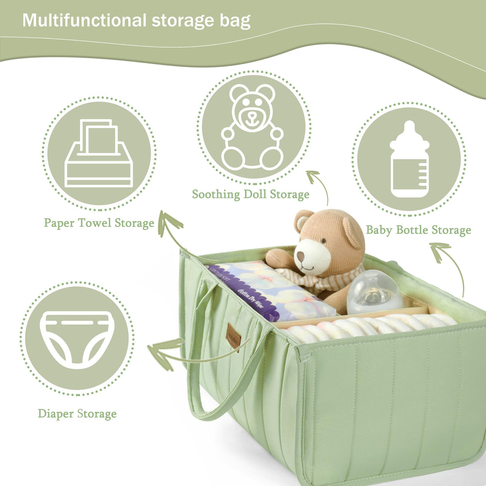 Jinrobabes diaper caddy shows sturdy T-shaped divider for neat, secure organization.