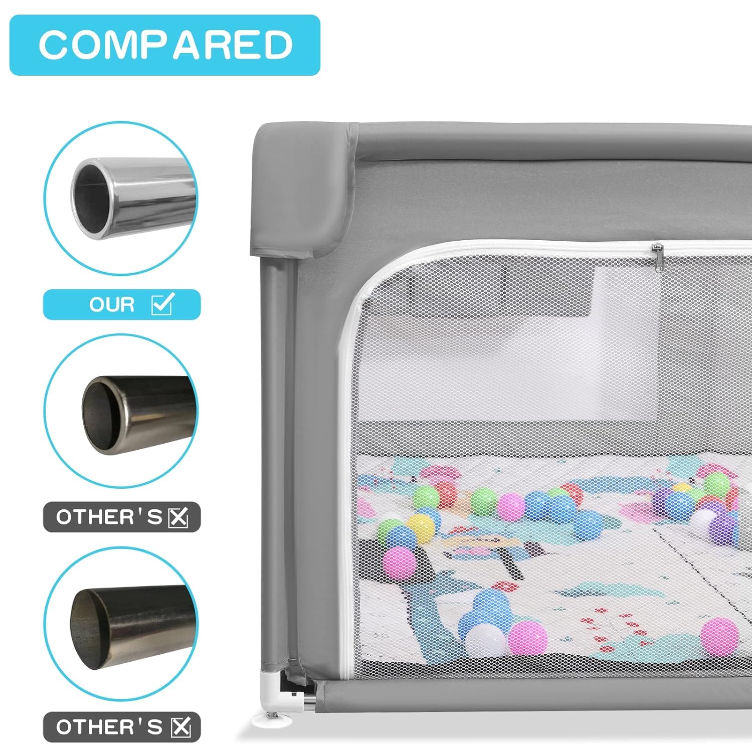 JINXIA playpen surfaces are machine-washable for easy cleaning.