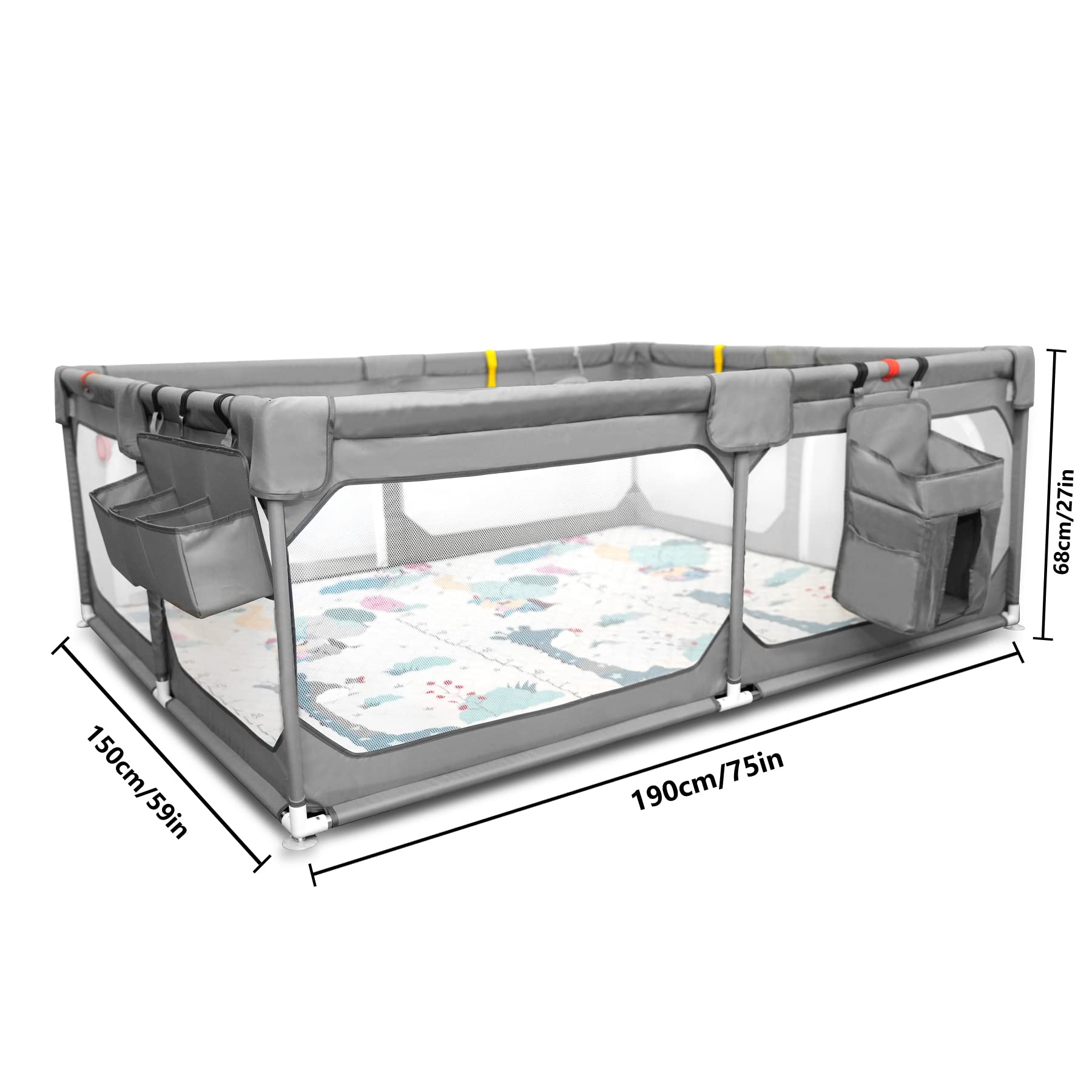 JINXIA playpen with storage bag and hanging accessory for convenient carry.