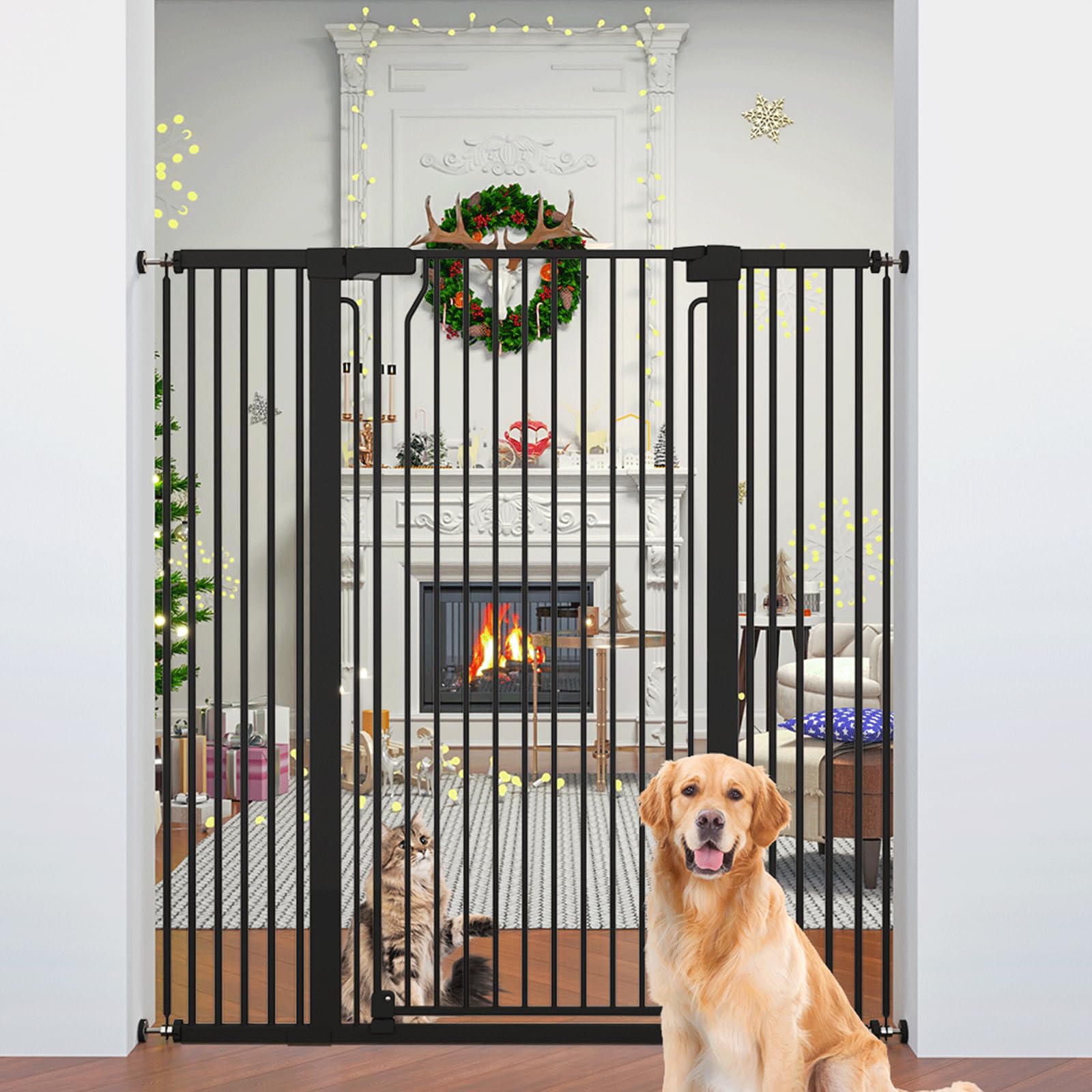 Jiprlak 51-tall cat gate doorway closeup with encrypted finish for durable containment