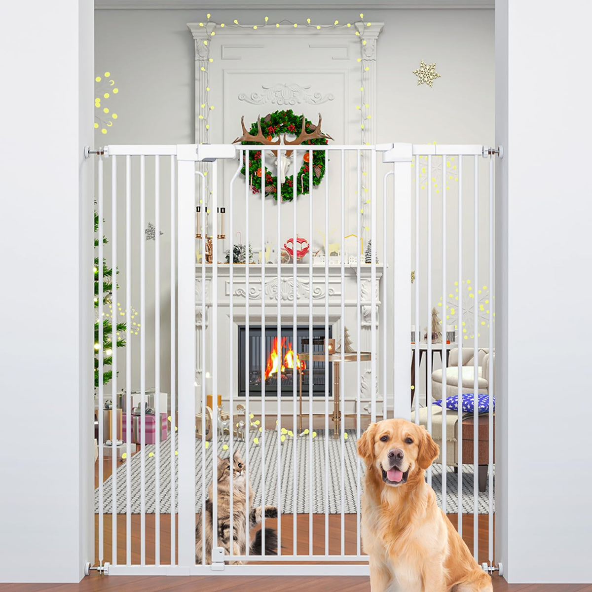 Jiprlak 51inch cat gate front view shows tall, secure doorway barrier for safe containment.