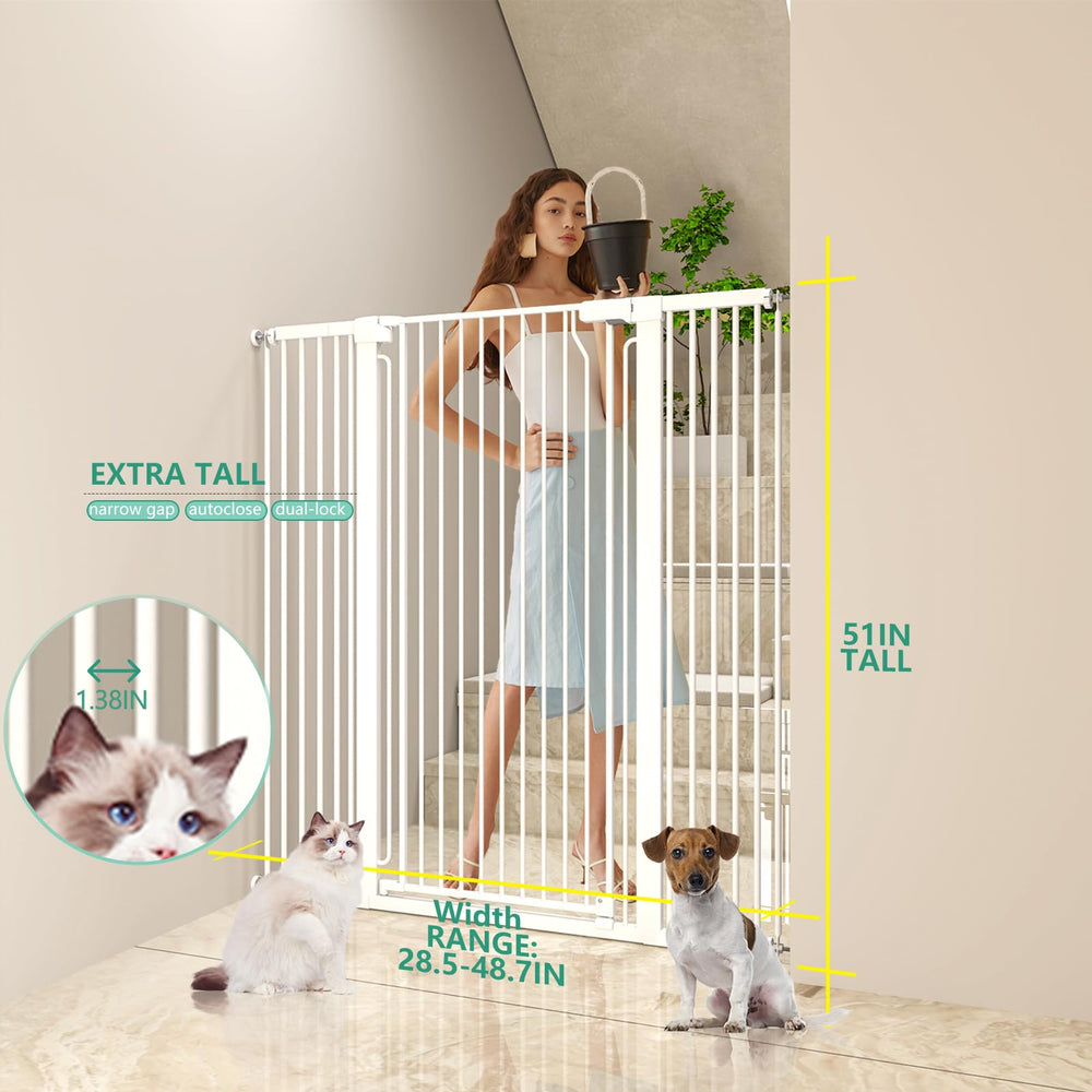 Jiprlak 51inch cat gate side view highlights encrypted finish and durable profile.