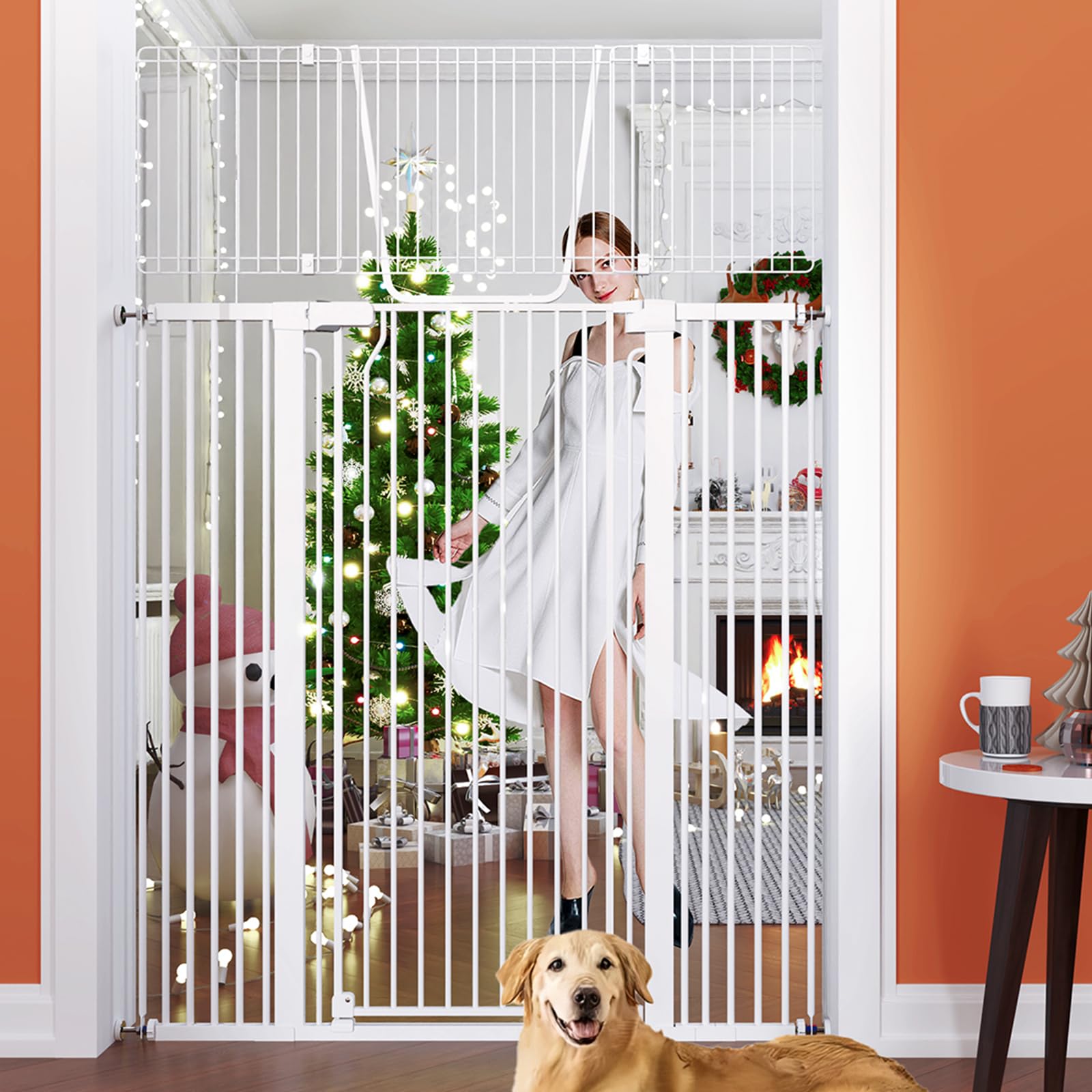 Jiprlak 71inch extra tall cat gate with encrypted finish for doorway safety.