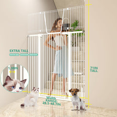Jiprlak cat gate auto-close center handle for one-handed use and safe closure.