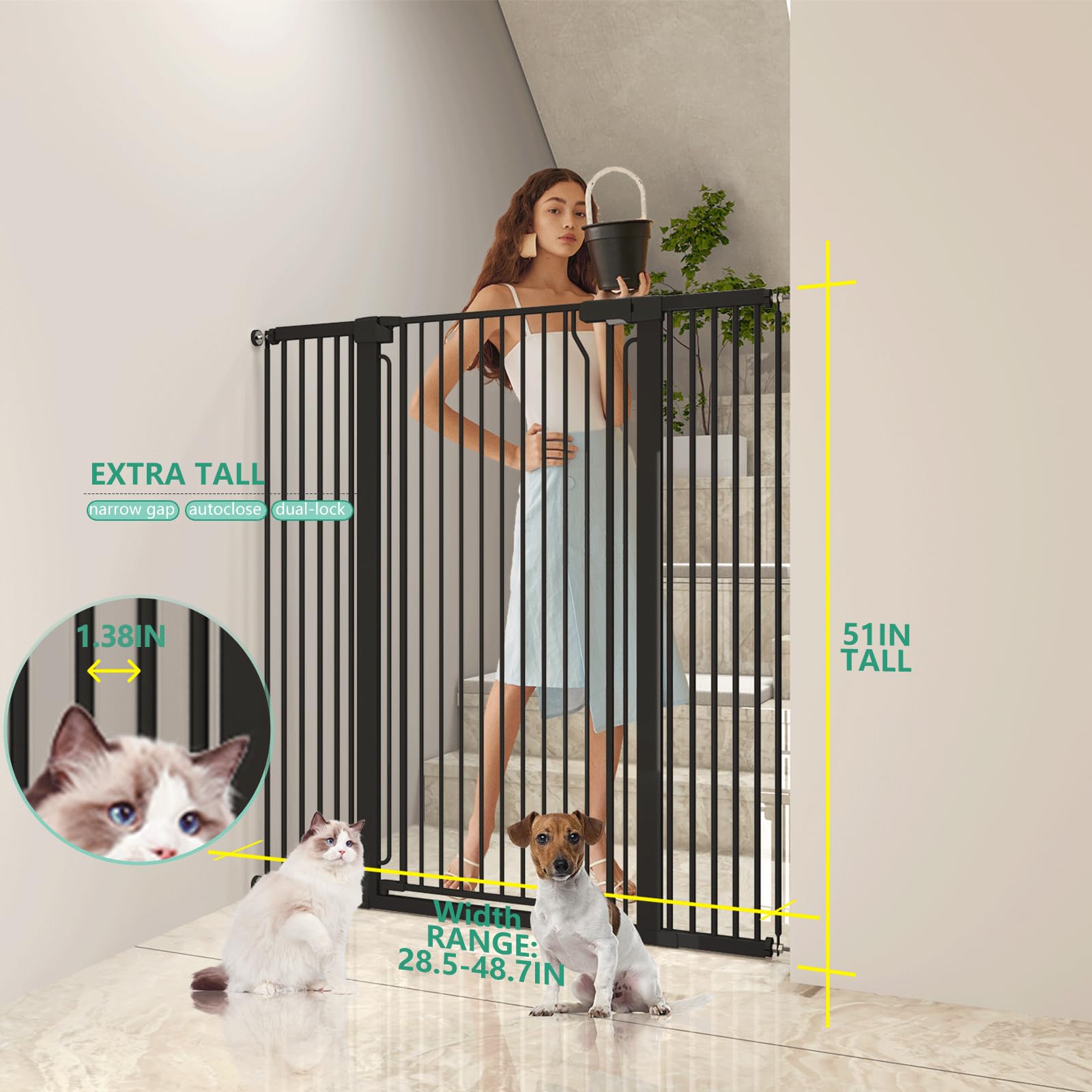 Jiprlak cat gate auto-close handle demonstrates one-handed operation for easy daily use