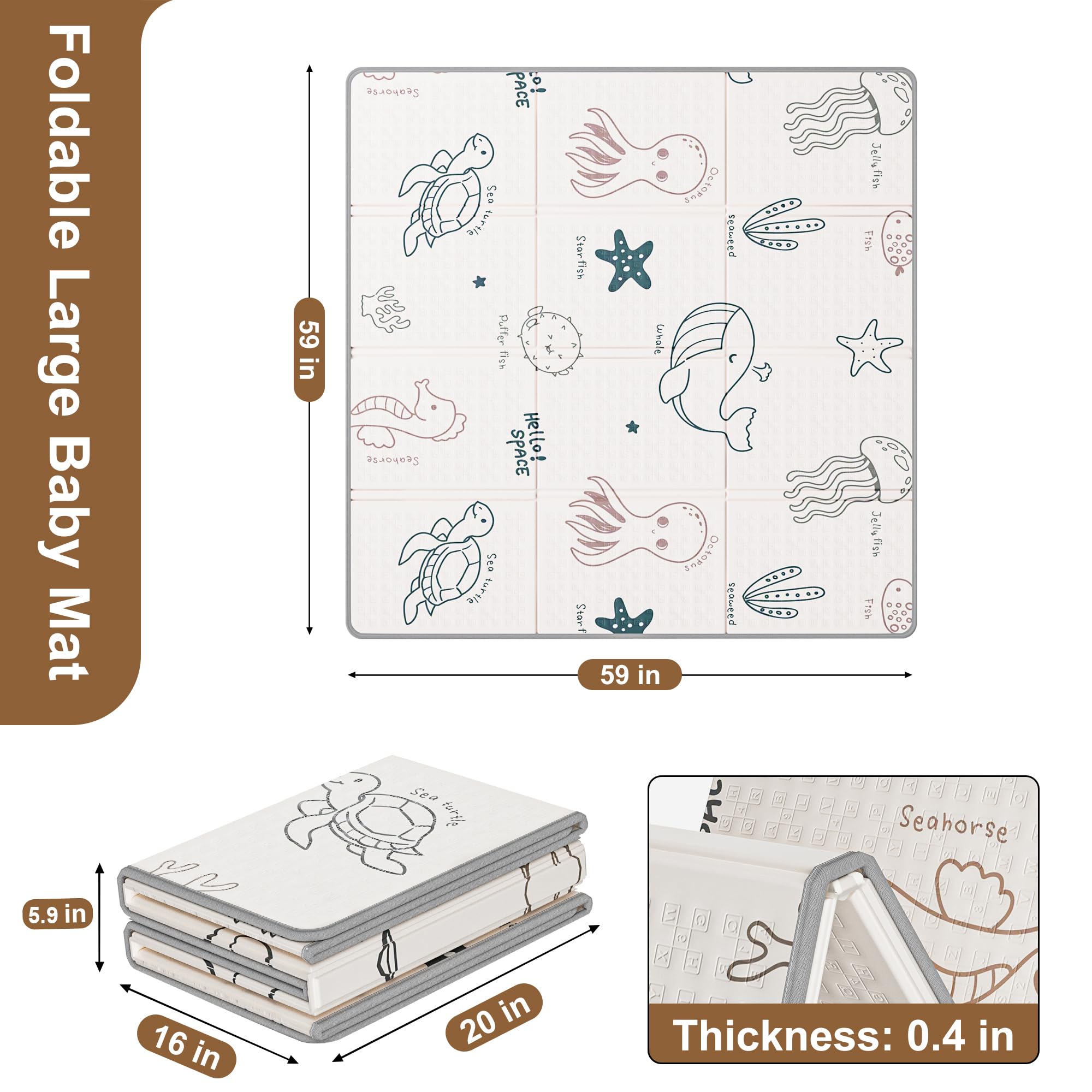 jiqiheyi 59x59 foldable portable mat for travel and storage