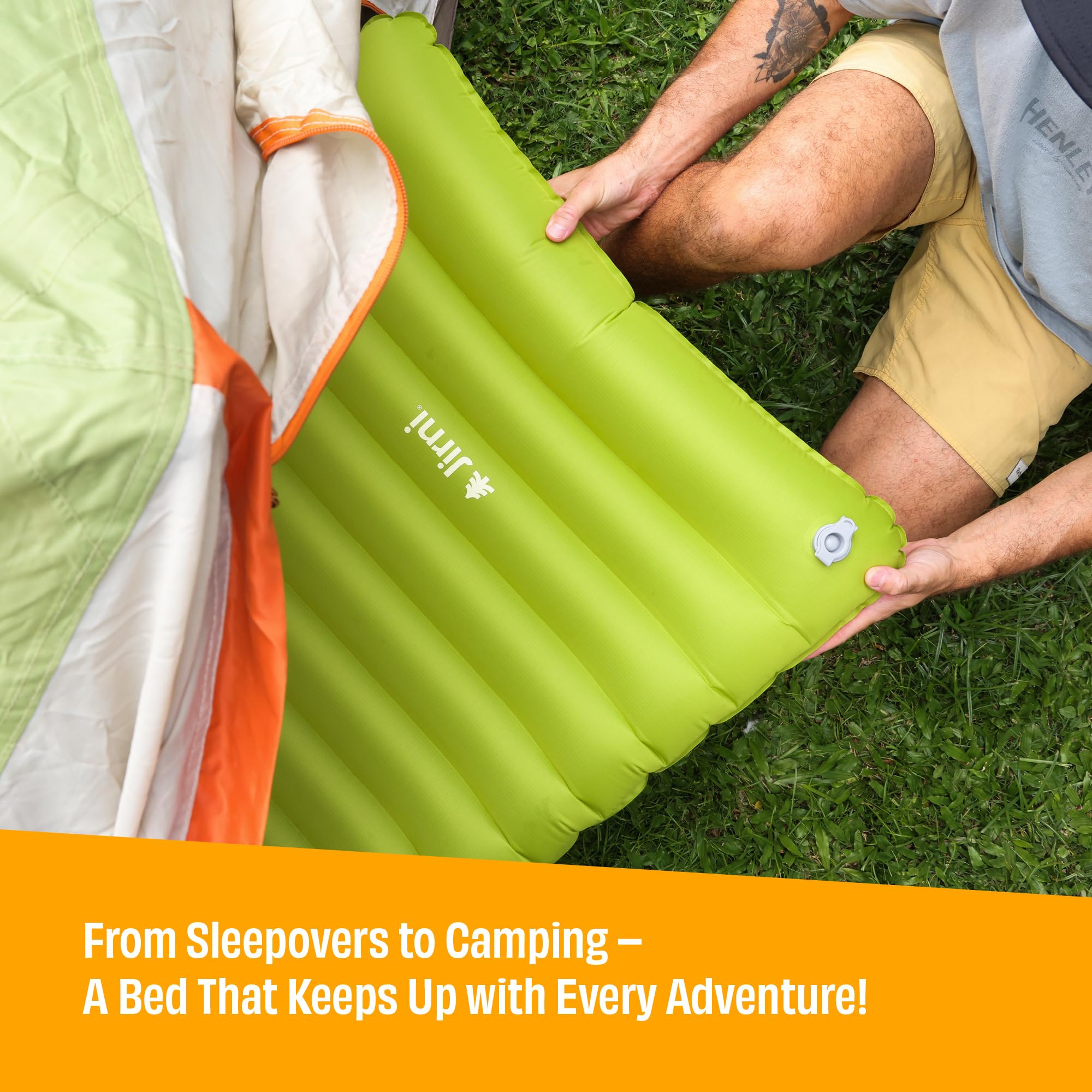 Jirni Premium Toddler Travel Bed features inflatable bumpers for protection.