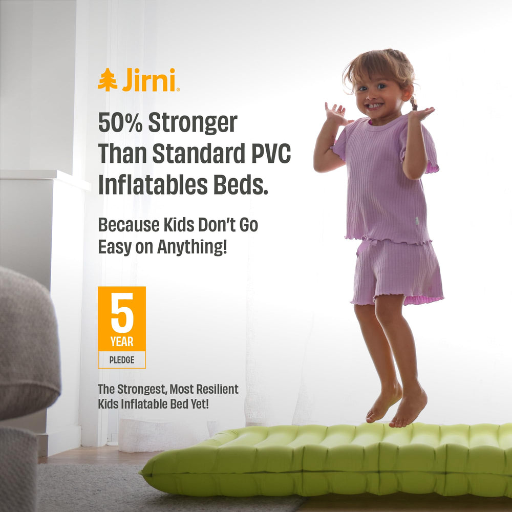 Jirni Premium Toddler Travel Bed ready for camping and outdoor adventures.