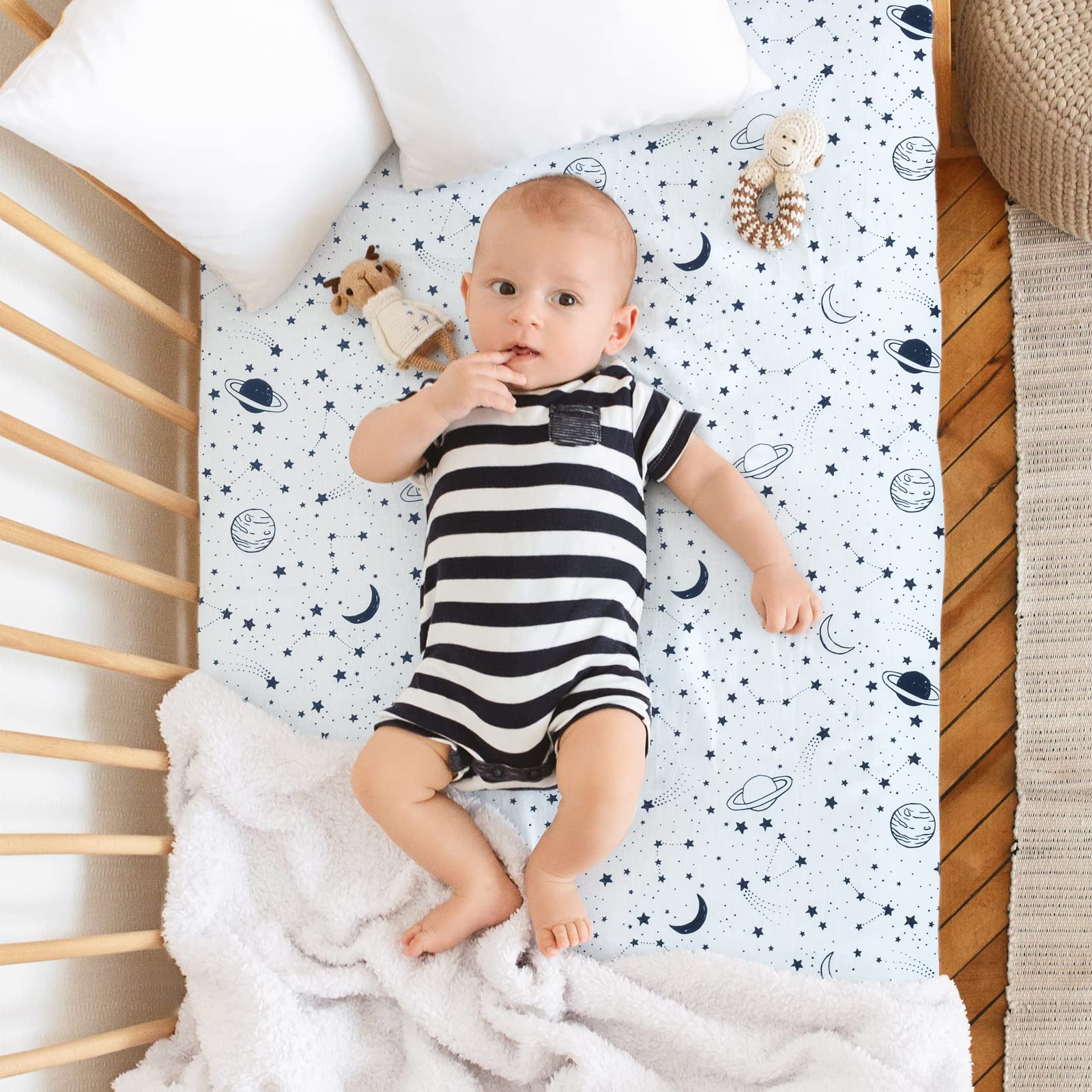 JISEN baby crib sheet deep pocket design closeup keeps mattress covered