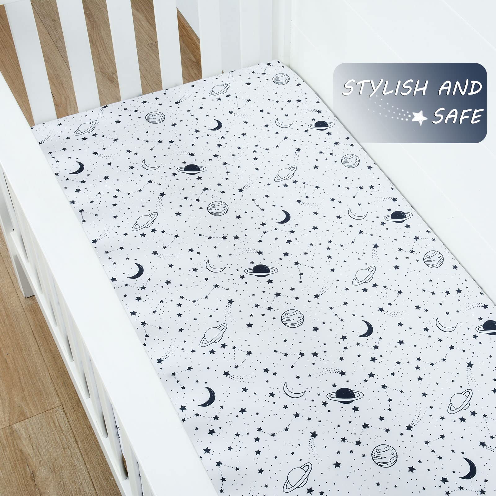 JISEN baby crib sheet easy care closeup highlights machine washable convenience