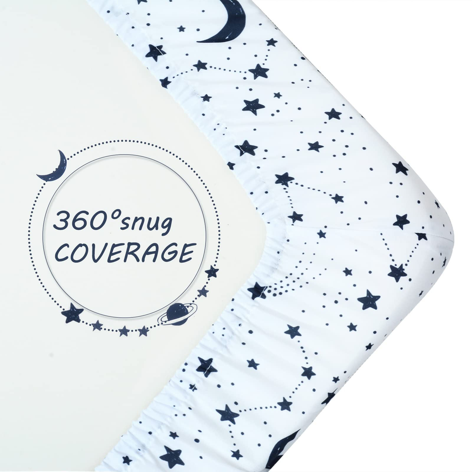 JISEN baby crib sheet stars planets pattern closeup adds playful nursery decor