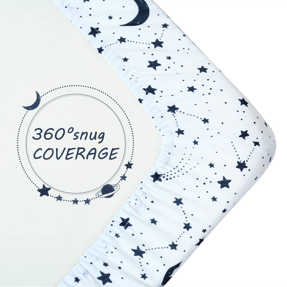 JISEN baby crib sheet stars planets pattern closeup adds playful nursery decor