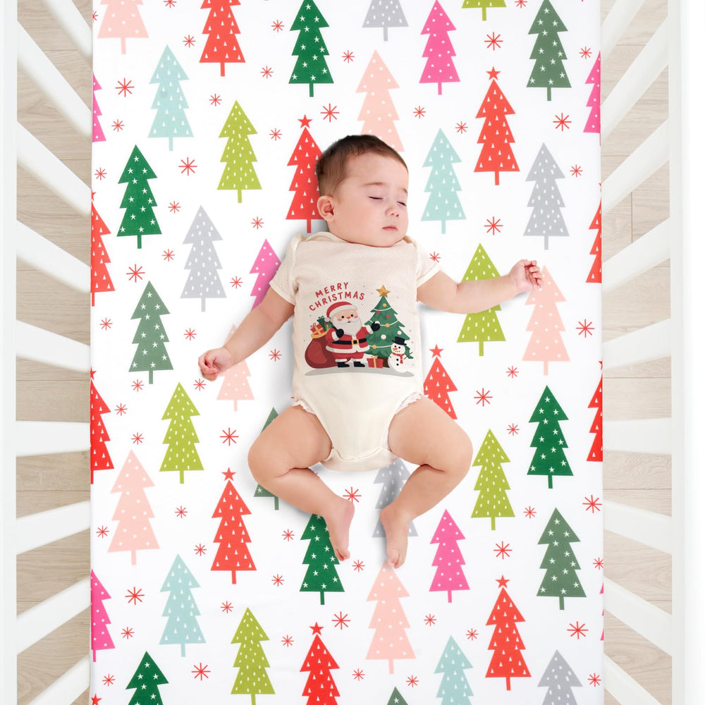 JISEN Christmas crib sheet 52x28 inch fit ensures snug, secure coverage for standard cribs.