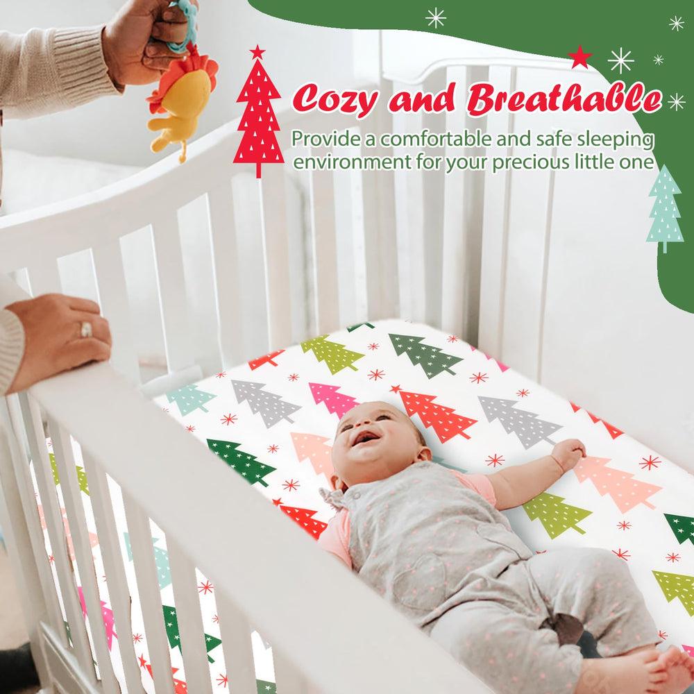 JISEN Christmas crib sheet deep pockets prevent loose sheets for a tidy crib.