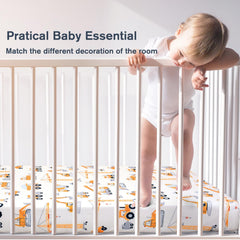 JISEN construction-trucks design crib sheet adds playful nursery style.