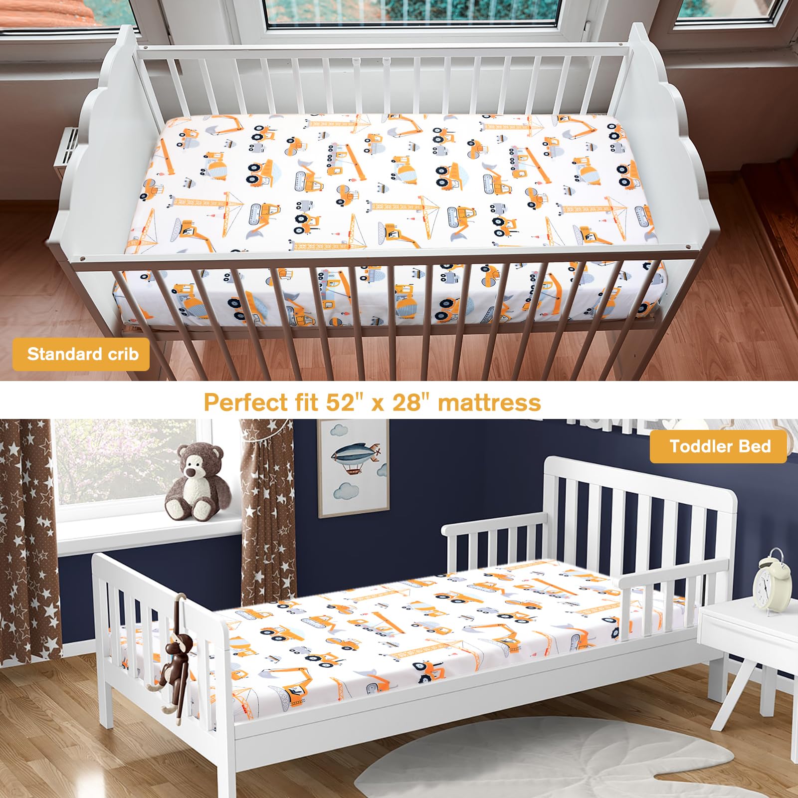 JISEN neutral nursery crib sheet fits boys and girls decor.